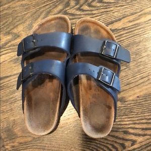 Boys Birkenstock blue slides.